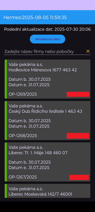 Seznam objednávek